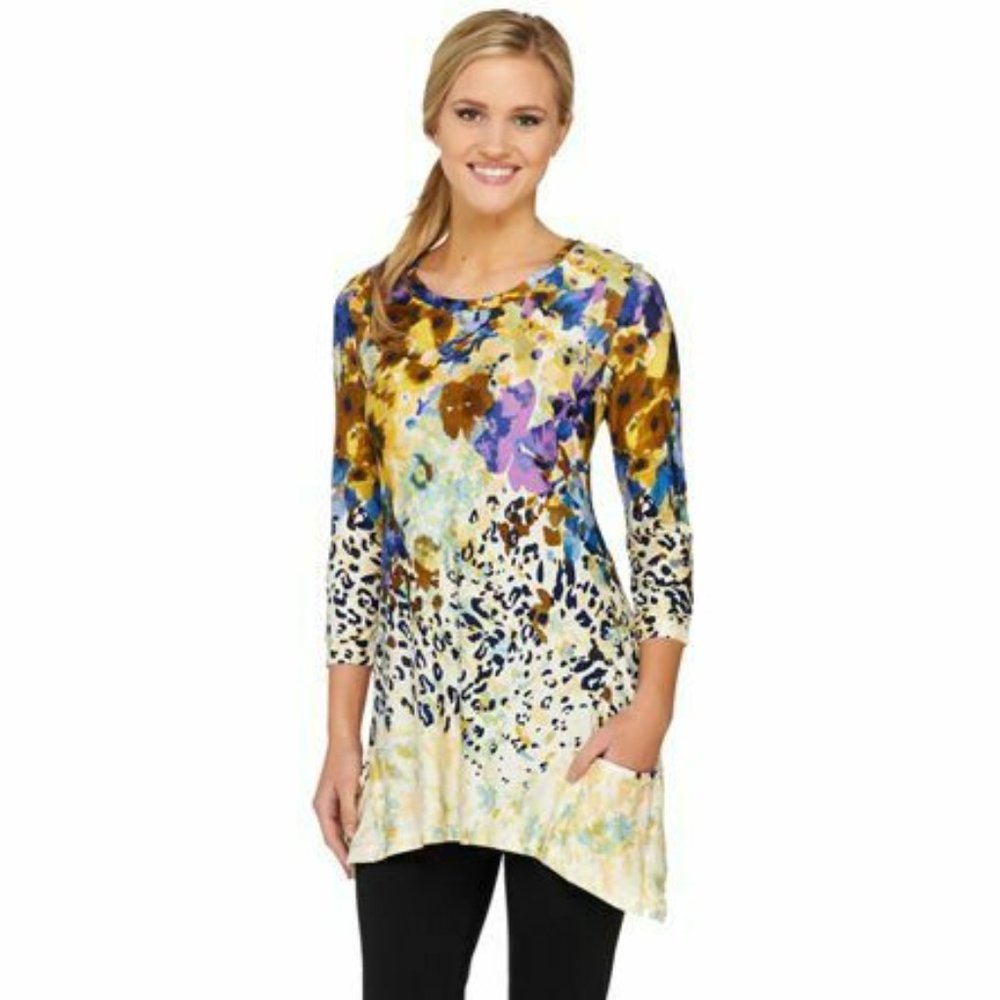 LOGO Lori Goldstein 3/4 Sleeve Print Pocket Tunic